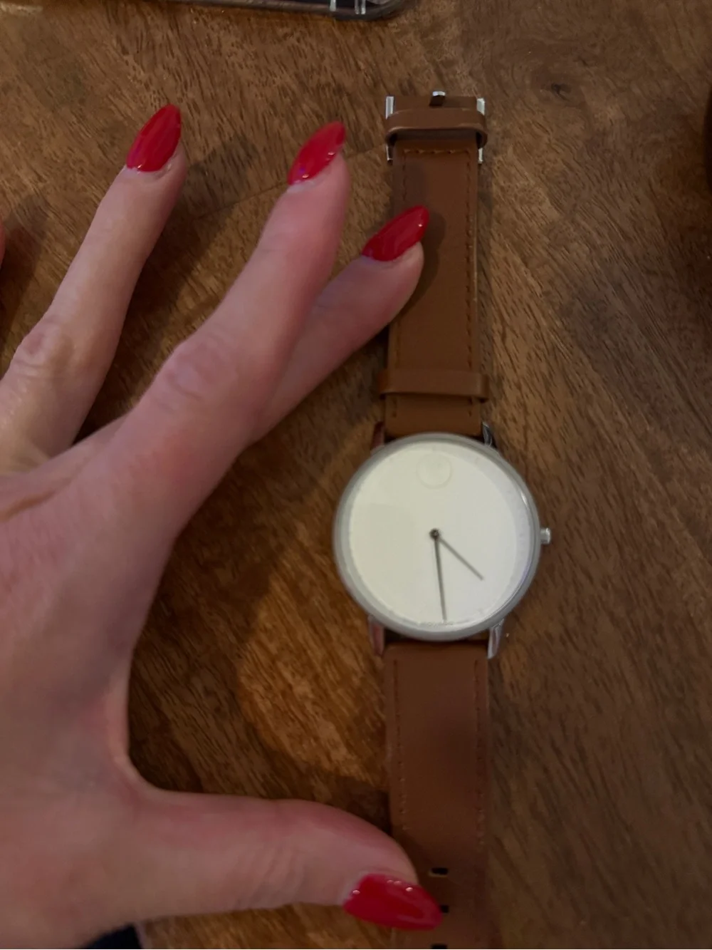 Movado Brown Leather Strap Smartwatch with White Dial